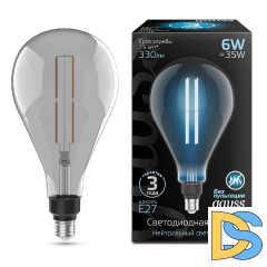 Лампа светодиодная филаментная Gauss E27 6W 4000K груша серая 179802205