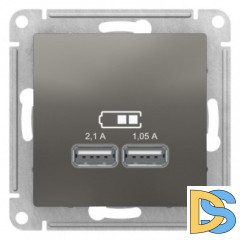 Розетка USB 2-ая 2100 мА (для подзарядки), Сталь, серия Atlas Design, Schneider Electric