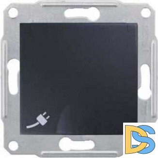 Розетка 1-ая электрическая, с заземлением и крышкой, защитными шторками, Графит, серия Sedna, Schneider Electric