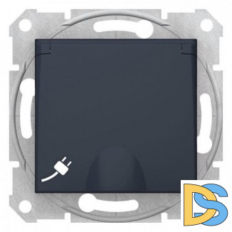 Розетка 1-ая электрическая, с заземлением и крышкой, защитными шторками, Графит, серия Sedna, Schneider Electric