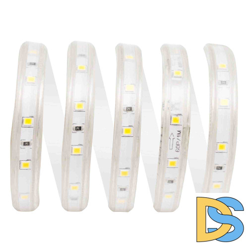 Комплект светодиодной ленты Apeyron 220В 4,8Вт/м smd3528/2835 60д/м IP65 300Лм/м 5м 6000К (сетевой шнур, заглушка, крепежи)  10-04