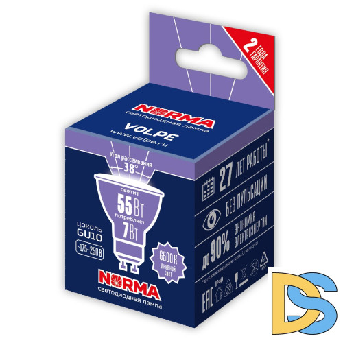 Лампа светодиодная Volpe Norma LED-JCDR-7W/6500K/GU10/38D/NR UL-00011186