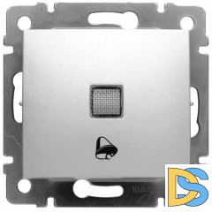 Выключатель кнопочный одноклавишный Legrand Valena 10A 250V с подсветкой Звонок алюминий 770115