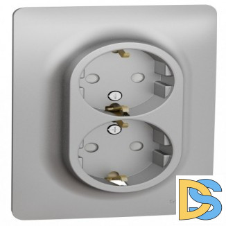 Розетка 2-ая электрическая с заземлением с защитными шторками, Алюминий, серия Unica New, Schneider Electric