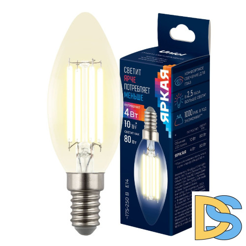 Лампа светодиодная филаментная Uniel LED-C35-4W/3000K/E14/CL GLY01TR UL-00011936