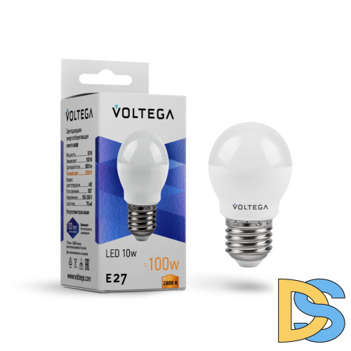 Лампа светодиодная Voltega E27 10W 2800K шар матовый VG2-G45E27warm10W 8455