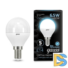 Лампа светодиодная Gauss E14 6.5W 4100K матовая 105101207