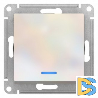 Выключатель 1-клавишный ,проходной с индикацией (с двух мест), Жемчуг, серия Atlas Design, Schneider Electric