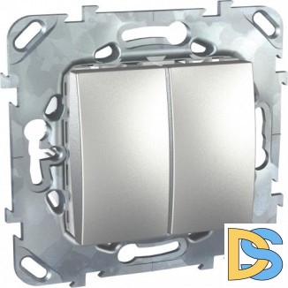 Выключатель 2-клавишный проходной (с двух мест), Алюминий, серия UNICA TOP/CLASS, Schneider Electric