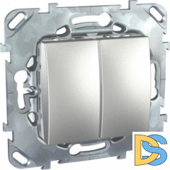 Выключатель 2-клавишный проходной (с двух мест), Алюминий, серия UNICA TOP/CLASS, Schneider Electric