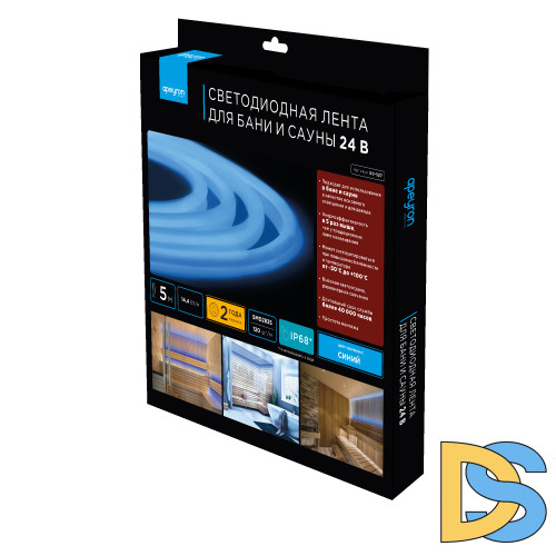 Светодиодная лента для бани и сауны Apeyron 5м 24В СТ 14,4Вт/м smd2835 120д/м IP68 синяя 00-327