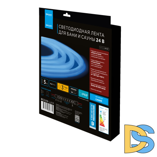 Светодиодная лента для бани и сауны Apeyron 5м 24В СТ 14,4Вт/м smd2835 120д/м IP68 синяя 00-327