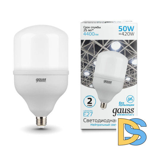 Лампа светодиодная Gauss E27 50W 4000K матовая 63225