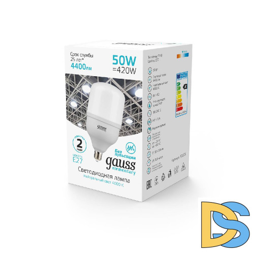 Лампа светодиодная Gauss E27 50W 4000K матовая 63225