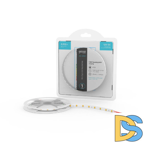Светодиодная лента Gauss Basic 12В 2835 4,8Вт/м 4000K 2м IP20 BT001