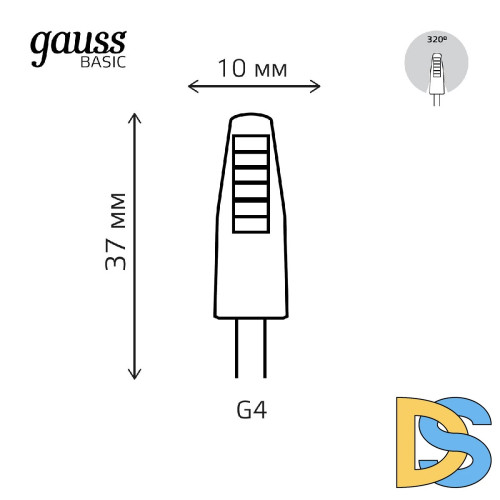 Светодиодная лампа Gauss Basic G4 2W 3000K 1169712