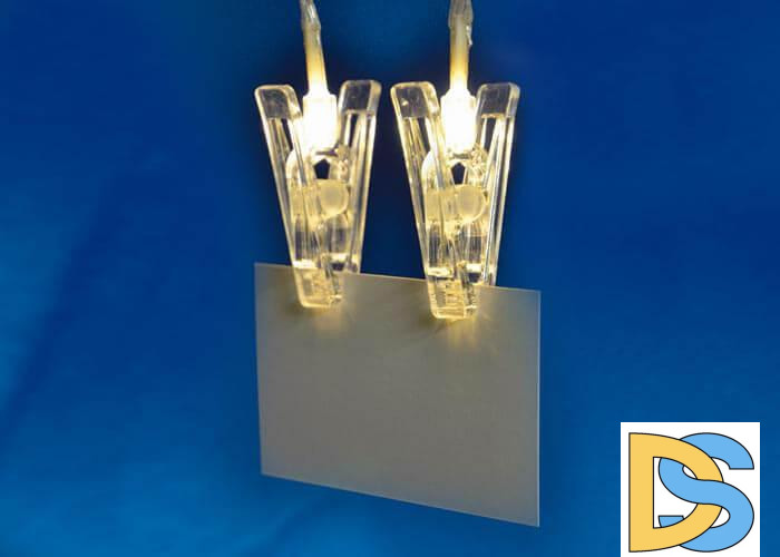 Светодиодная гирлянда (UL-00005484) Uniel Прищепки теплый белый ULD-S0200-010/STB/2AA Warm White IP20 Clips