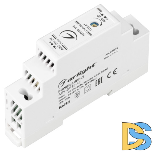 Блок питания Arlight ARV-DR15-48 (48V, 0.32A, 15W) 034674