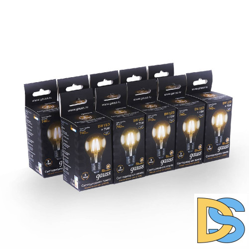 Лампа светодиодная филаментная Gauss E27 8W 2700К прозрачная 102802108