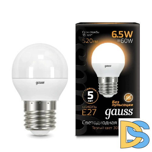Лампа светодиодная Gauss E27 6.5W 3000K матовая 105102107