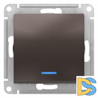 Выключатель 1-клавишный ,проходной с индикацией (с двух мест), Мокко, серия Atlas Design, Schneider Electric