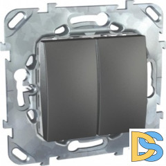 Выключатель 2-клавишный проходной (с двух мест), Графит, серия UNICA TOP/CLASS, Schneider Electric