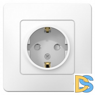 Розетка 1-ая электрическая, с заземлением и защитными шторками, Белый,