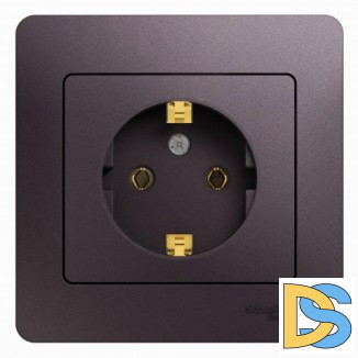 Розетка 1-ая электрическая, с заземлением, Сиреневый туман, серия Glossa, Schneider Electric