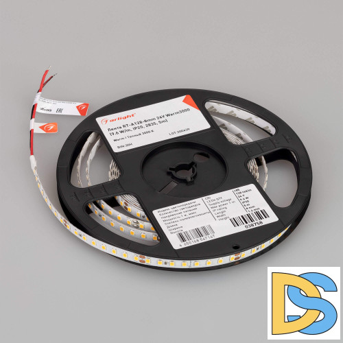Светодиодная лента Arlight RT-A128-8mm 24V Warm3000 (9.6 W/m, IP20, 2835, 5m) 038758