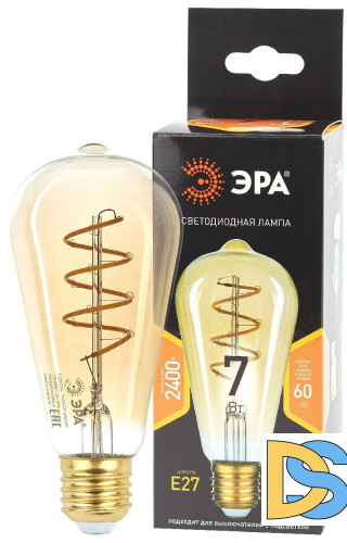 Лампа светодиодная Эра E27 7W 2400K F-LED ST64-7W-824-E27 spiral gold Б0047665