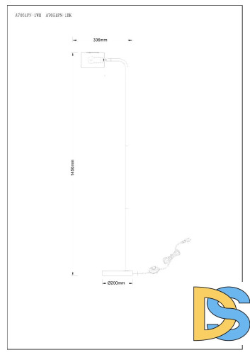 Торшер Arte Lamp Sebastian A7051PN-1BK