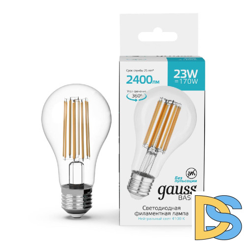 Светодиодная филаментная лампа Gauss Basic Filament E27 23W 4100K 40712232