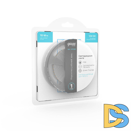 Светодиодная лента Gauss 12В 2835 10Вт/м 4000K 3м IP20 BT038