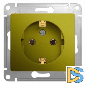 Розетка 1-ая электрическая, с заземлением, Фисташковый, серия Glossa, Schneider Electric