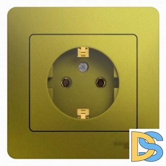 Розетка 1-ая электрическая, с заземлением, Фисташковый, серия Glossa, Schneider Electric