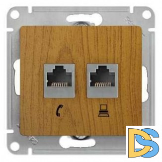 Розетка компьютерная 2-ая кат.5е, RJ-45 (интернет), Дерево Дуб, серия Glossa, Schneider Electric