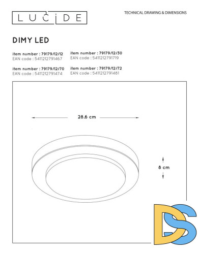 Потолочный светильник Lucide Dimy 79179/12/30