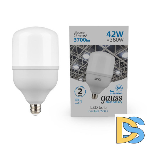 Лампа светодиодная Gauss E27 42W 6500K матовая 63234