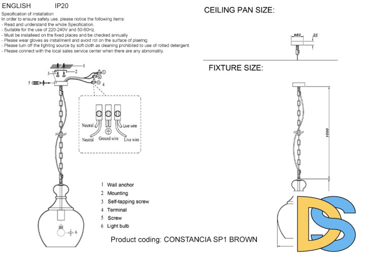 Подвесной светильник Crystal Lux CONSTANCIA SP1 BROWN