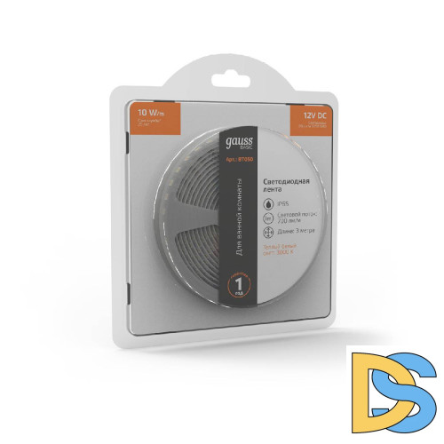 Светодиодная лента Gauss 12В 5050 10Вт/м 3000K 3м IP65 BT050