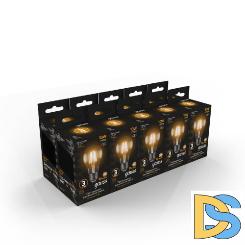 Лампа светодиодная филаментная Gauss E27 10W 2700К прозрачная 102802110