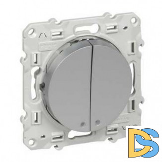 Выключатель 2-клавишный, с подсветкой, Алюминий, серия Odace, Schneider Electric