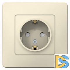 Розетка 1-ая электрическая, с заземлением и защитными шторками, Молочны