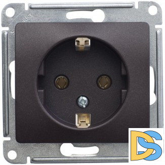 Розетка 1-ая электрическая, с заземлением, Шоколад, серия Glossa, Schneider Electric
