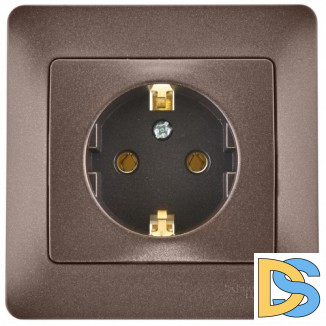 Розетка 1-ая электрическая, с заземлением, Шоколад, серия Glossa, Schneider Electric