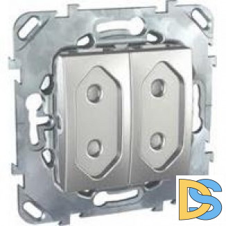 Розетка 2-ая электрическая без заземления с защитными шторками, Алюминий, серия UNICA TOP/CLASS, Schneider Electric