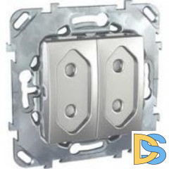 Розетка 2-ая электрическая без заземления с защитными шторками, Алюминий, серия UNICA TOP/CLASS, Schneider Electric