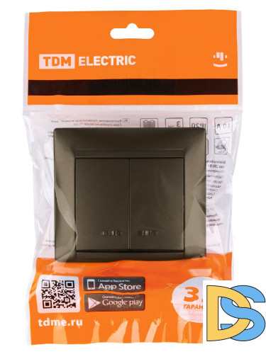 Выключатель двухклавишный с подсветкой Лама TDM Electric SQ1815-0705