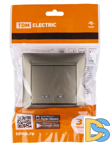 Выключатель двухклавишный с подсветкой Лама TDM Electric SQ1815-0705