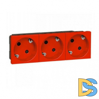 Розетка тройная с заземлением, с мех.блокировкой, под углом 45° Legrand Mosaic - красный 077282